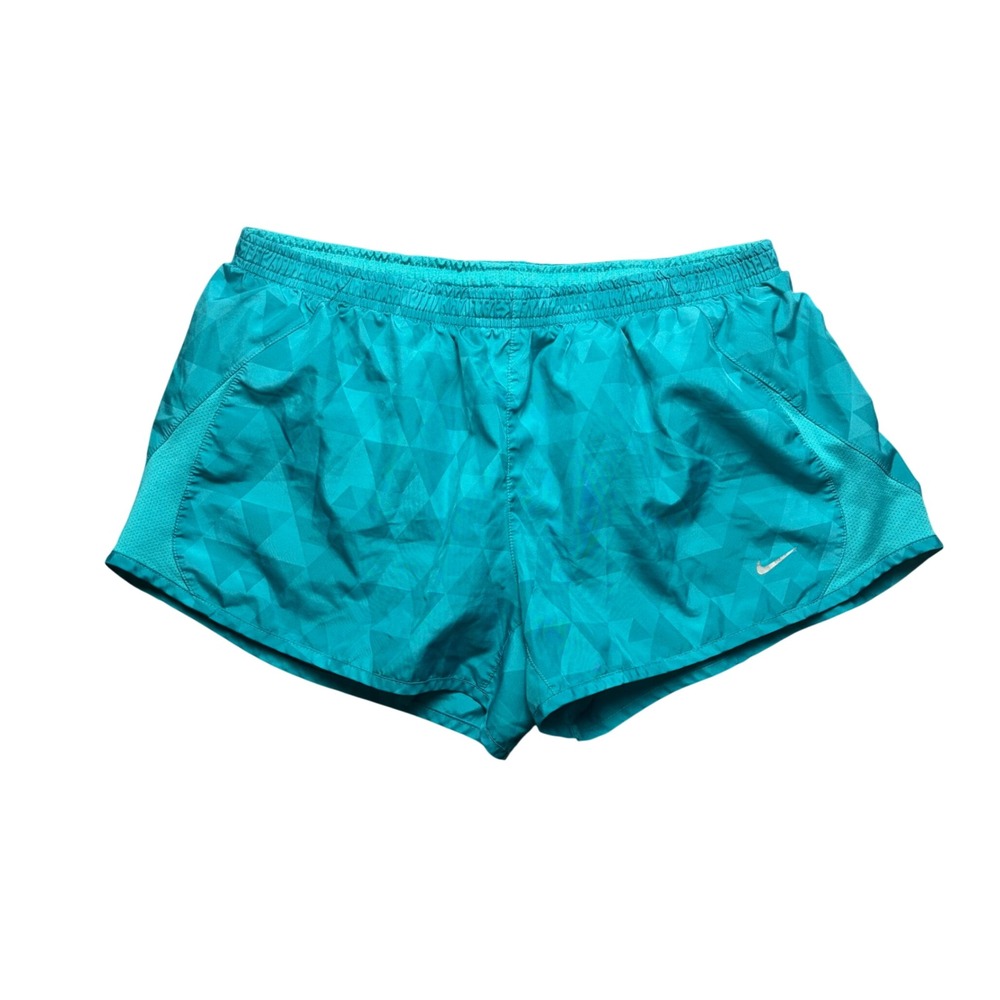 Nike Running Shorts Womens L Teal Blue Geometric Pattern Athletic Gym Fit
